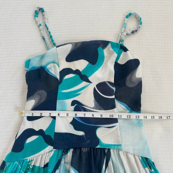 Christian Lacroix Linen Cotton Blue Organic Pattern Summer Midi Dress XS NWT - Picture 7 of 10